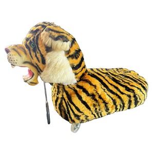 Rare Vintage Tiger Ride On Kids Toy On Wheels Green Eyes Neck Needs Work